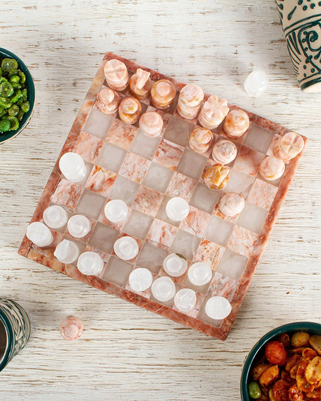 Handmade Pink Onyx & Marble Mini Chess Set