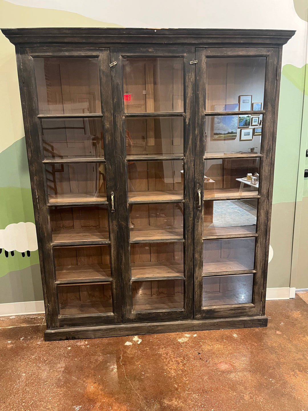 Antique Black Wash Glass-Front Hutch