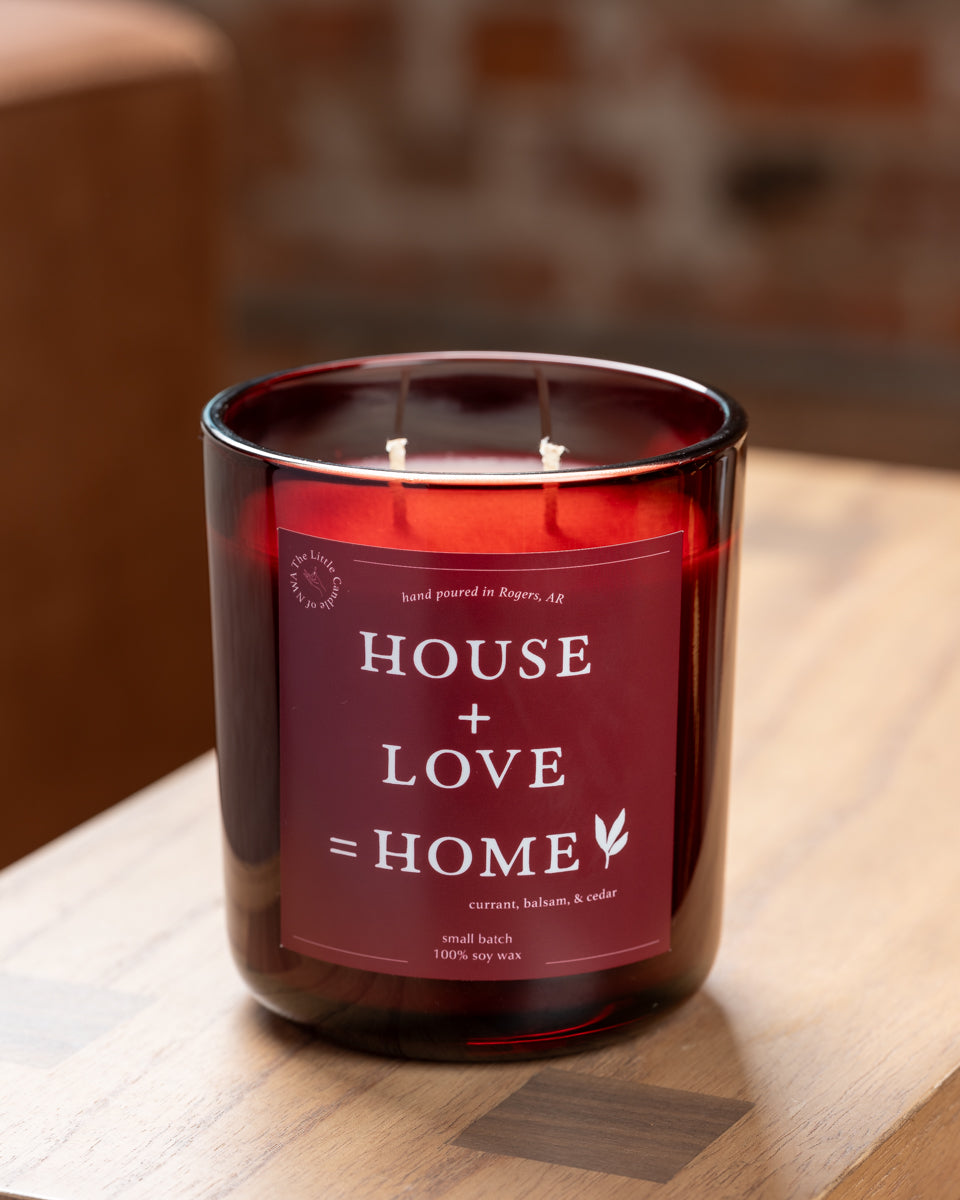 Crimson House + Love = Home Candle