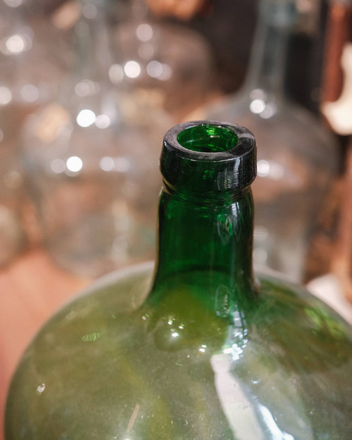 Vintage Green Glass Demijohn Bottle