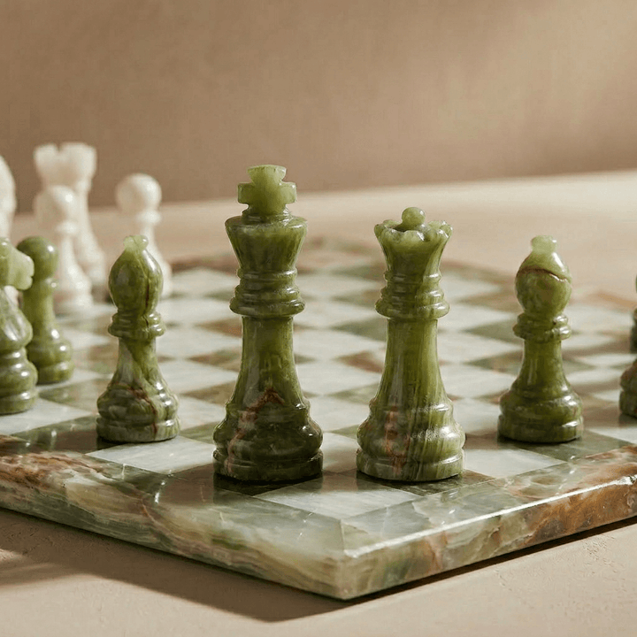Marble Chess Set - Green Onyx & White