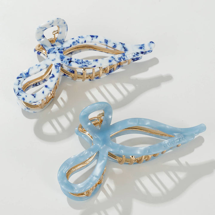 Sabrina Coastal Ribbon Metal Bow Claw Clip - Large