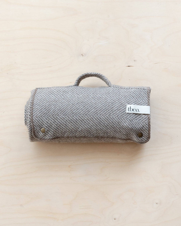 Recycled Wool Small Picnic Blanket in Natural Herringbone