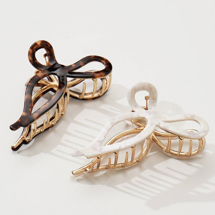 Sabrina Vintage Snow Ribbon Metal Bow Claw Clip - Large
