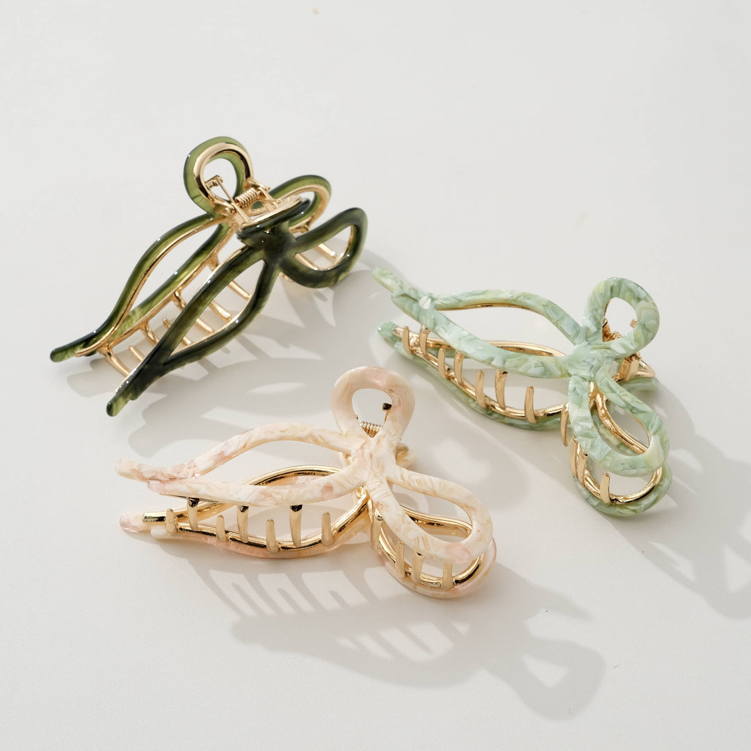 Sabrina Garden Ribbon Metal Bow Claw Clip - Large