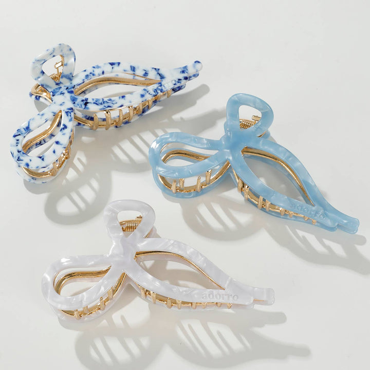 Sabrina Coastal Ribbon Metal Bow Claw Clip - Large