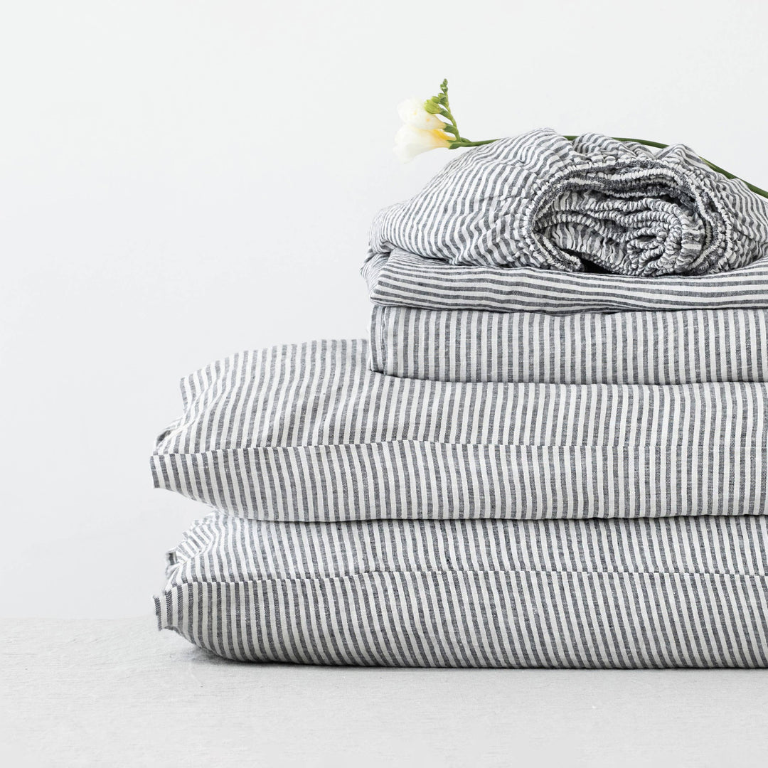 Thin Black Stripes Linen Sheet Set