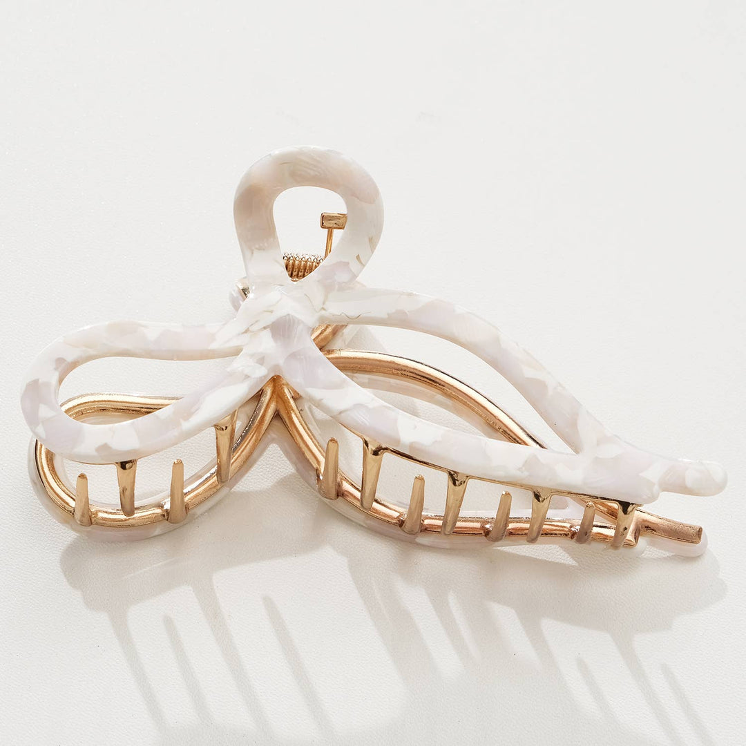 Sabrina Vintage Snow Ribbon Metal Bow Claw Clip - Large