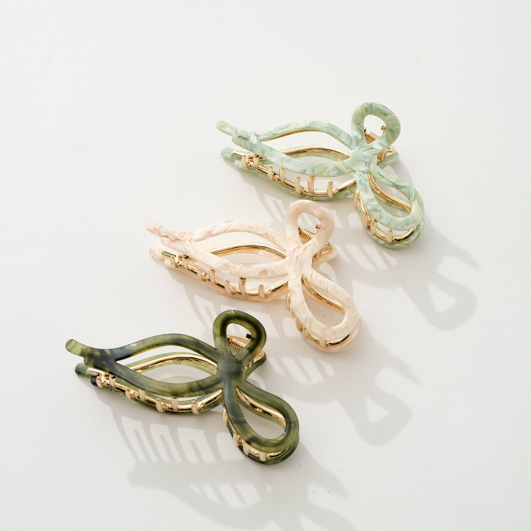 Sabrina Garden Ribbon Metal Bow Claw Clip - Large