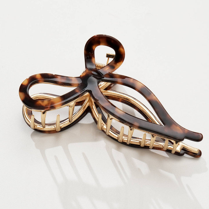 Sabrina Vintage Snow Ribbon Metal Bow Claw Clip - Large