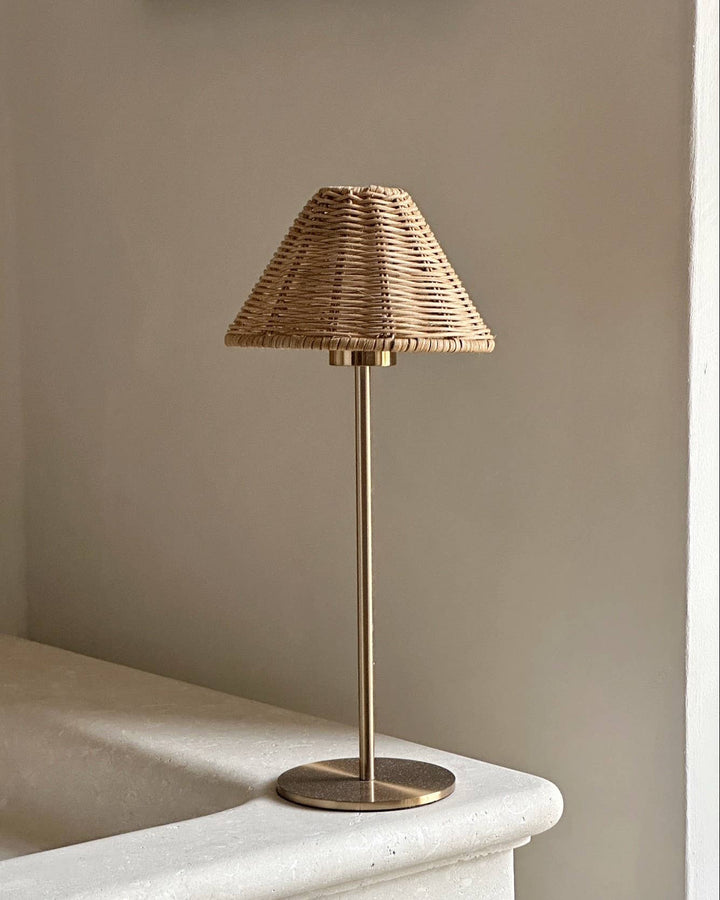 Brass and Wicker Cordless French Bistro Lamp