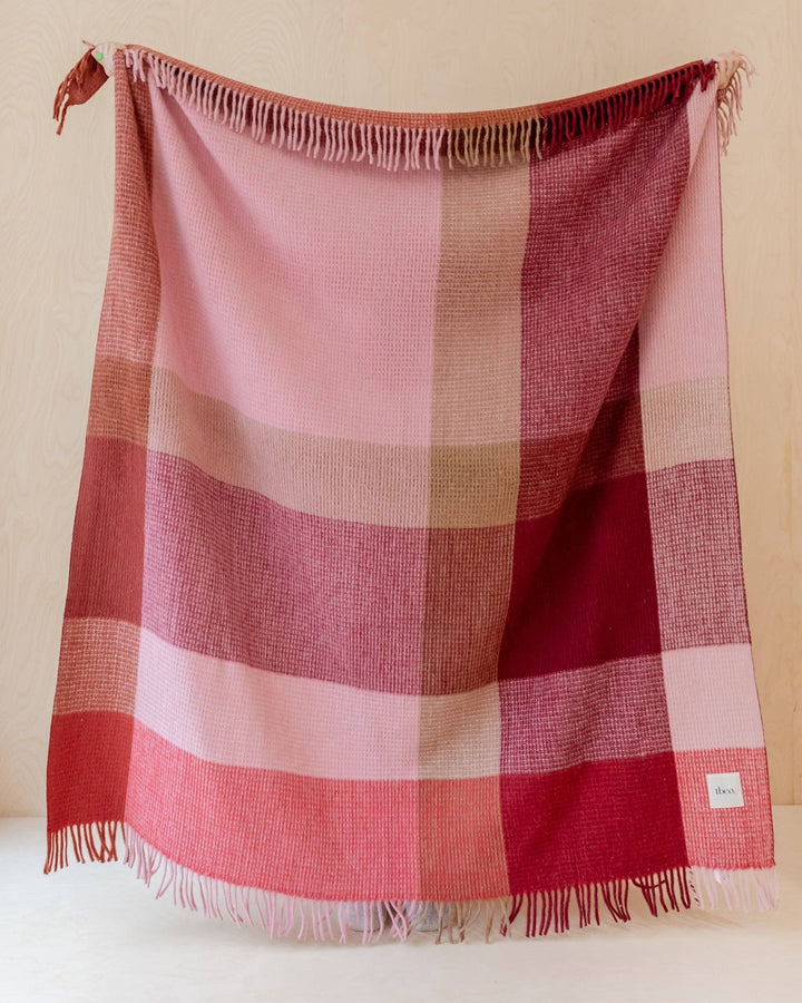 Berry Waffle Block Check Blanket