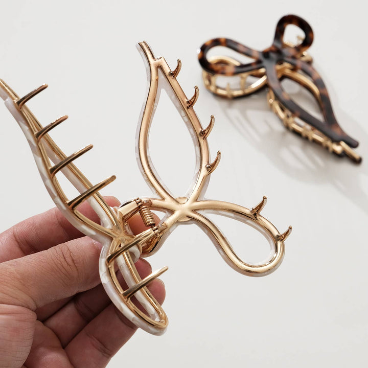 Sabrina Vintage Snow Ribbon Metal Bow Claw Clip - Large