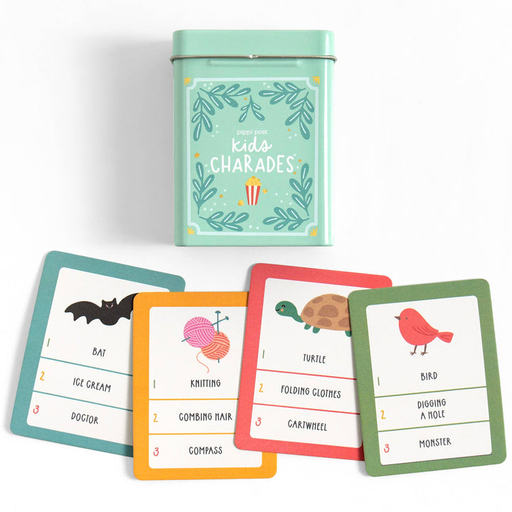 Kids Charades Game - Deck of Cards + Storage Tin