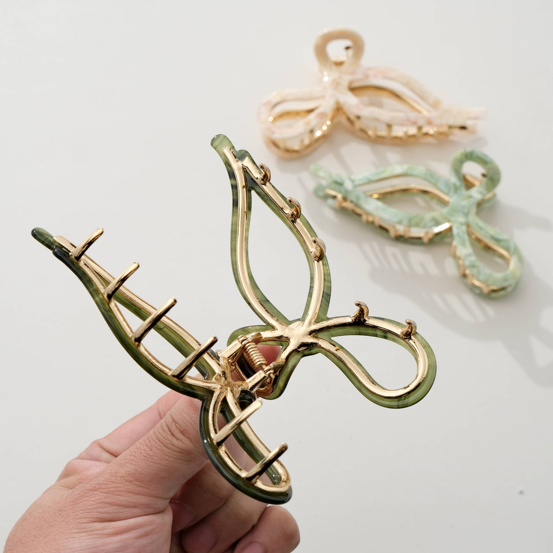 Sabrina Garden Ribbon Metal Bow Claw Clip - Large