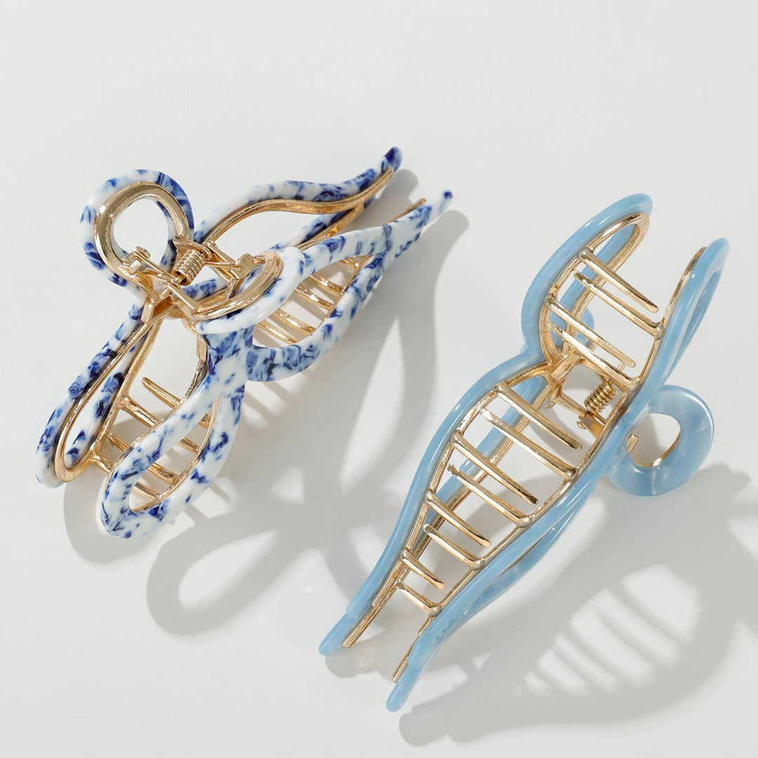 Sabrina Coastal Ribbon Metal Bow Claw Clip - Large