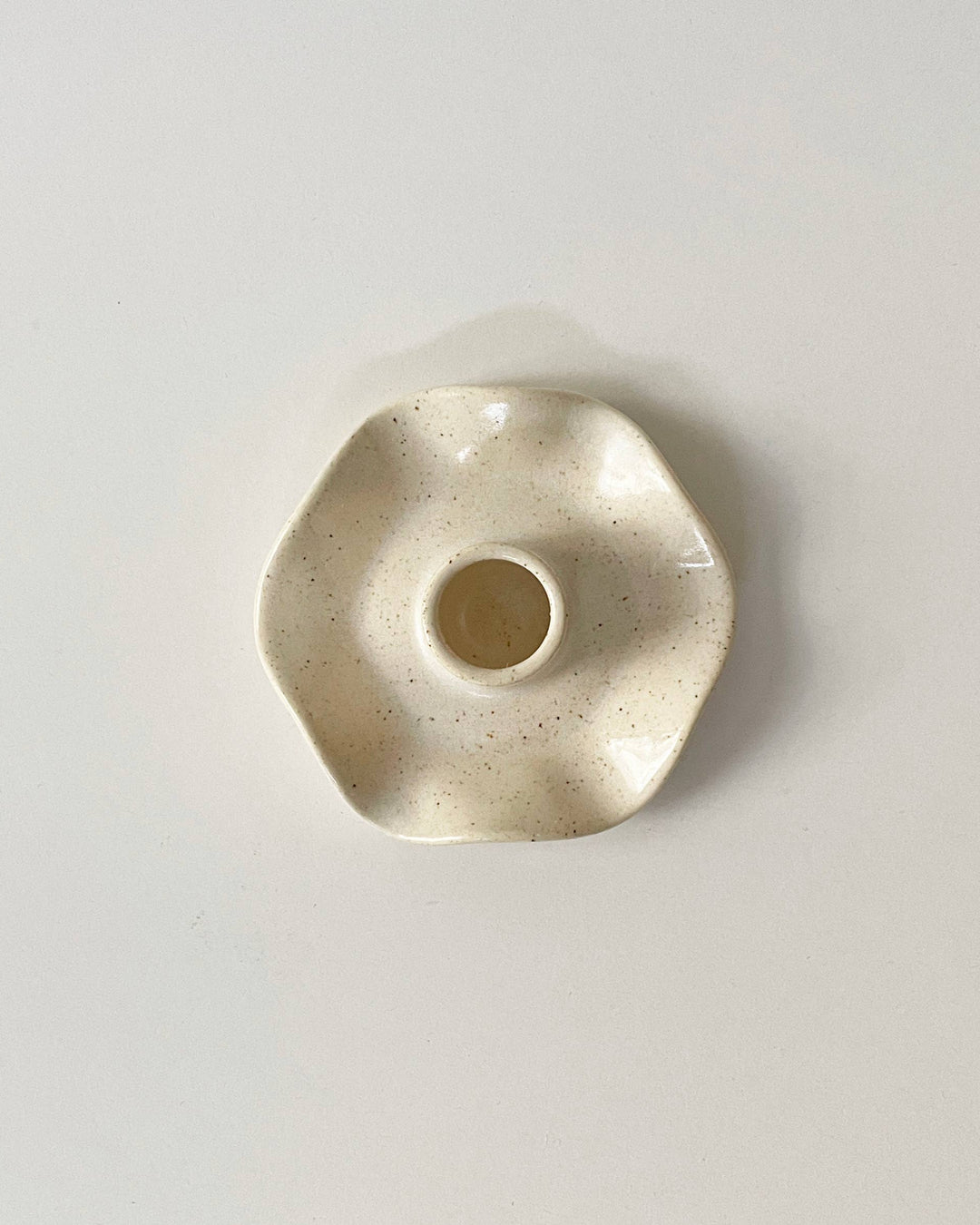 Handmade Ceramic Ruffle Taper Candle Holder - Freckle White