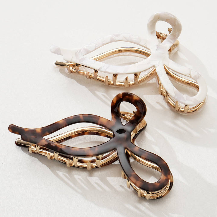 Sabrina Vintage Snow Ribbon Metal Bow Claw Clip - Large