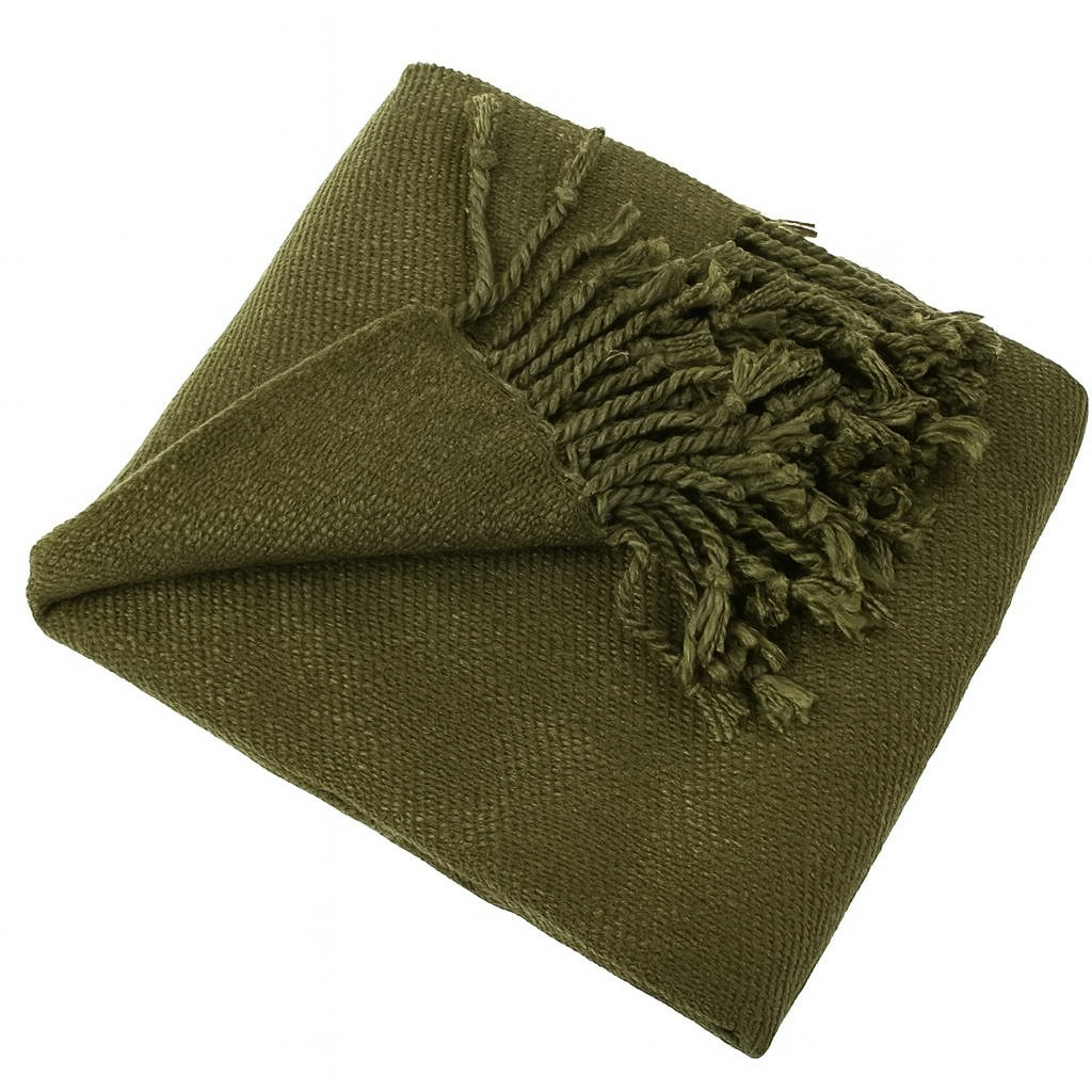 Olive Green Classic Woven Fringed Throw Blanket