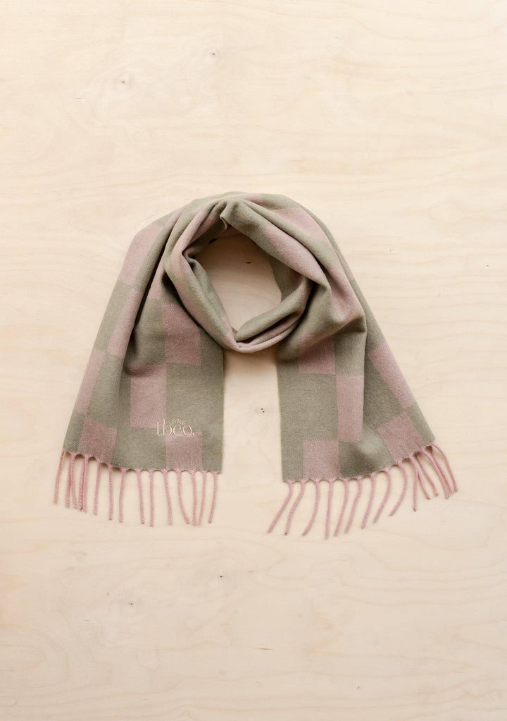Pink Checker Lambswool Kids Scarf