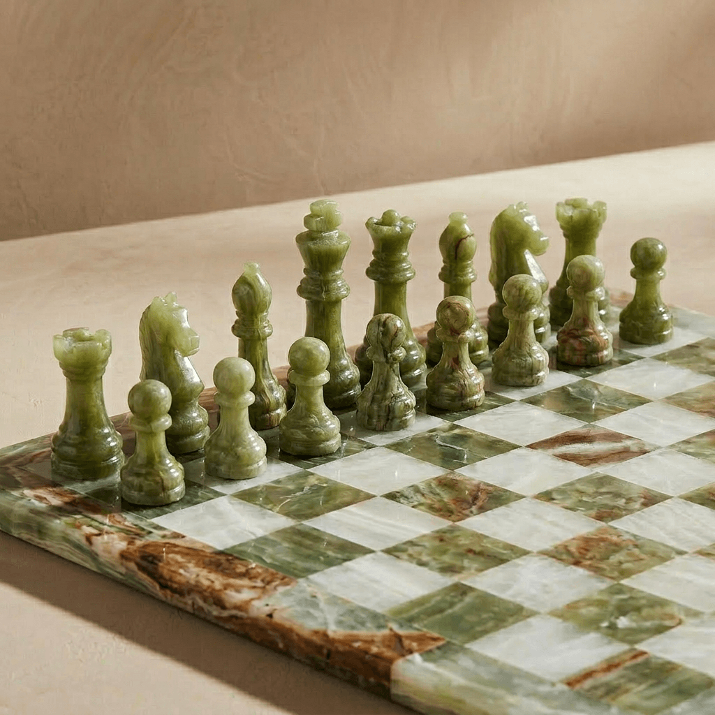 Marble Chess Set - Green Onyx & White