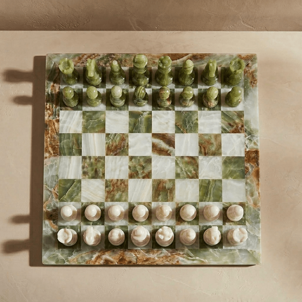 Marble Chess Set - Green Onyx & White