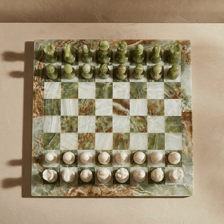 Marble Chess Set - Green Onyx & White