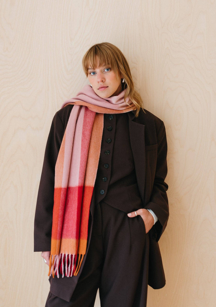 Berry Check Lambswool Oversized Scarf