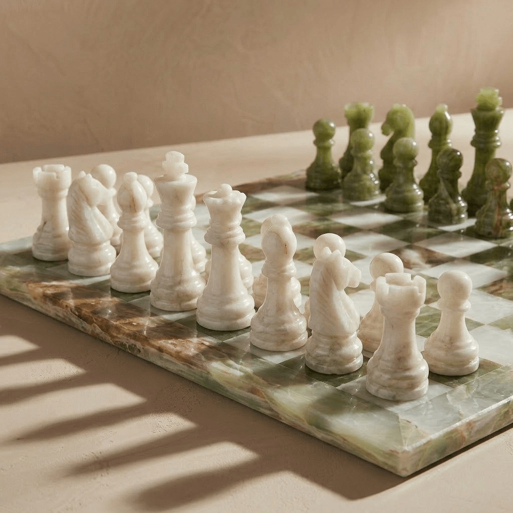 Marble Chess Set - Green Onyx & White