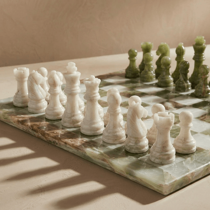 Marble Chess Set - Green Onyx & White