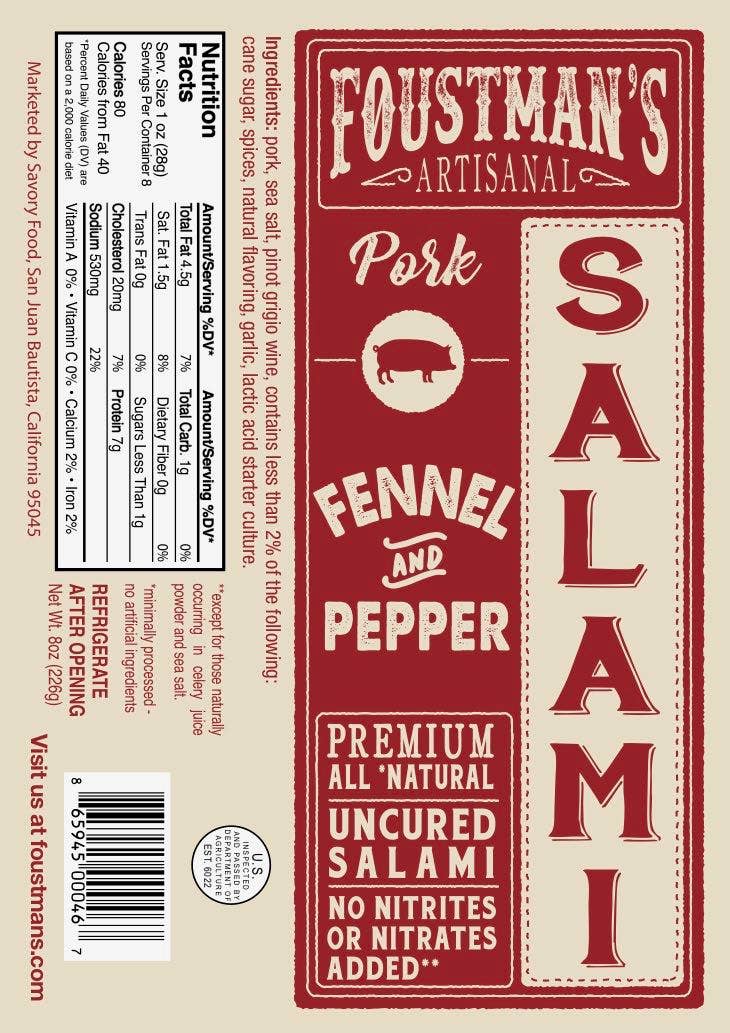 Fennel & Pepper Uncured Salami