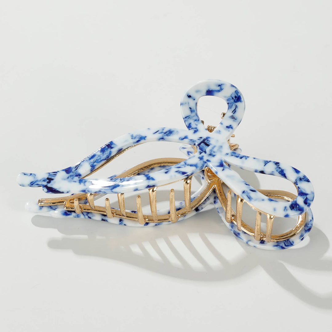 Sabrina Coastal Ribbon Metal Bow Claw Clip - Large