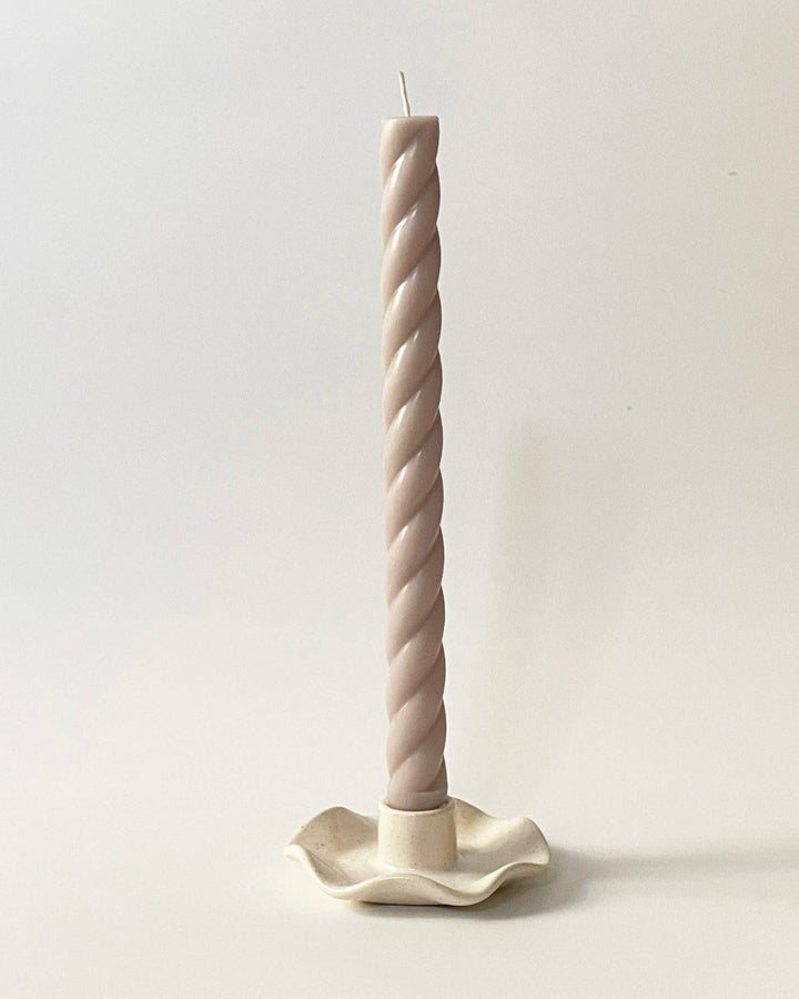Handmade Ceramic Ruffle Taper Candle Holder - Freckle White