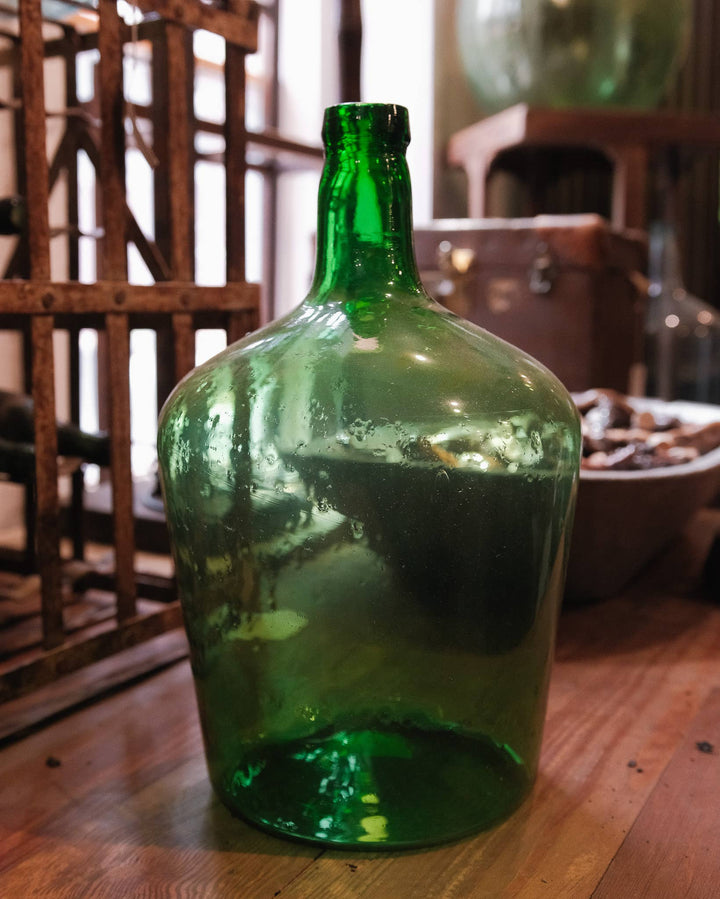 Vintage Green Glass Demijohn Bottle