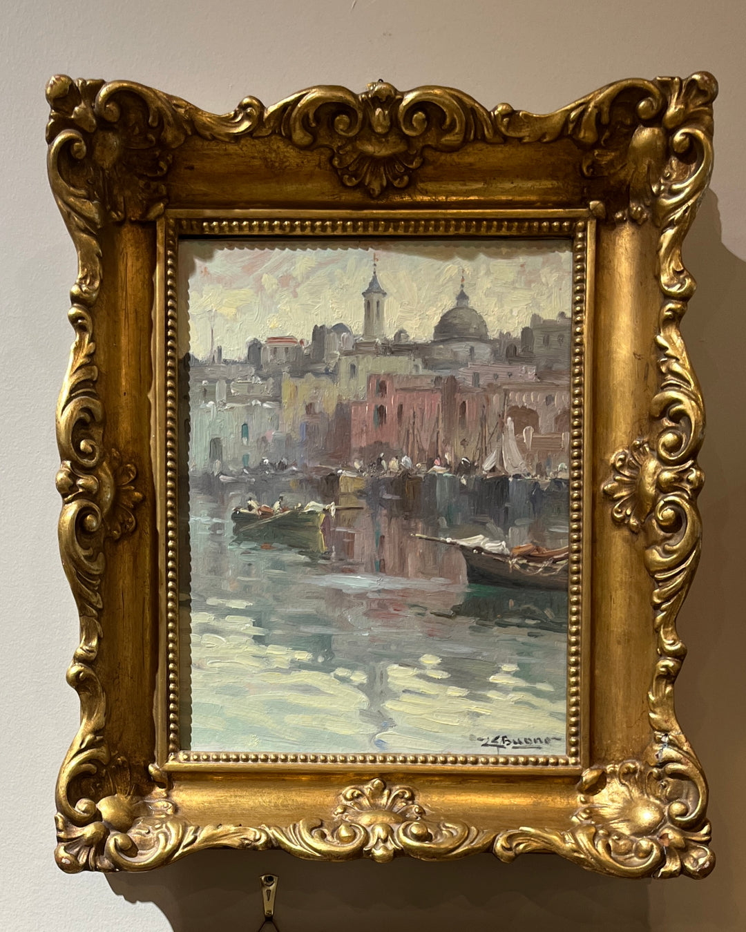 Oil Painting by Leon Giuseppe Buono – Pozzuoli Harbor, 1930