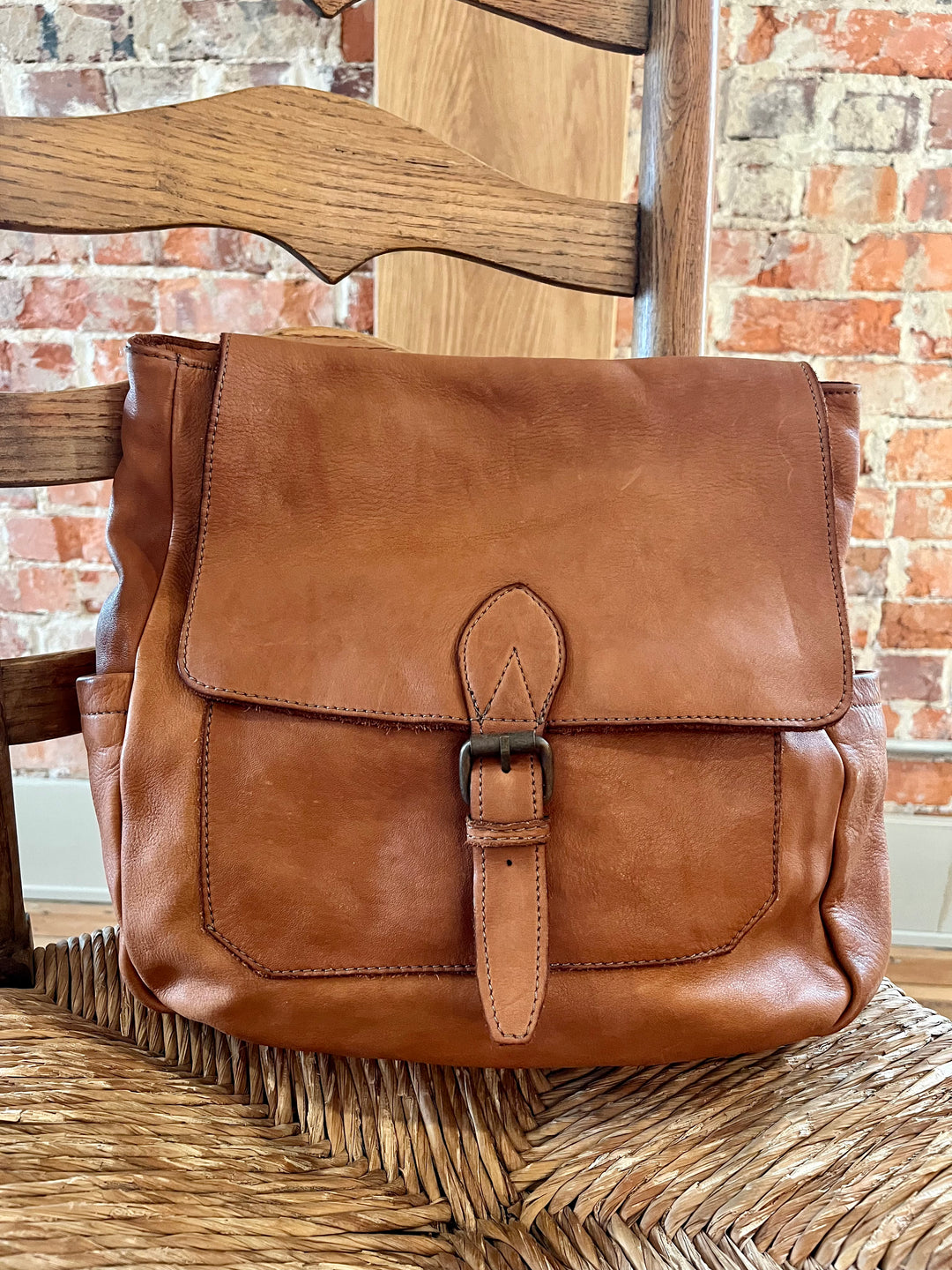 Italian Leather Backpack - 2 Side Pockets