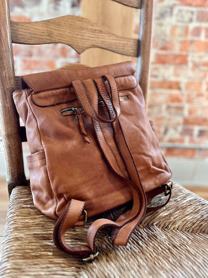 Italian Leather Backpack - 2 Side Pockets