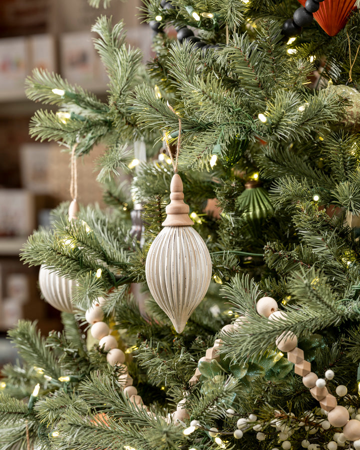 Distressed White Ornament with Wood Top