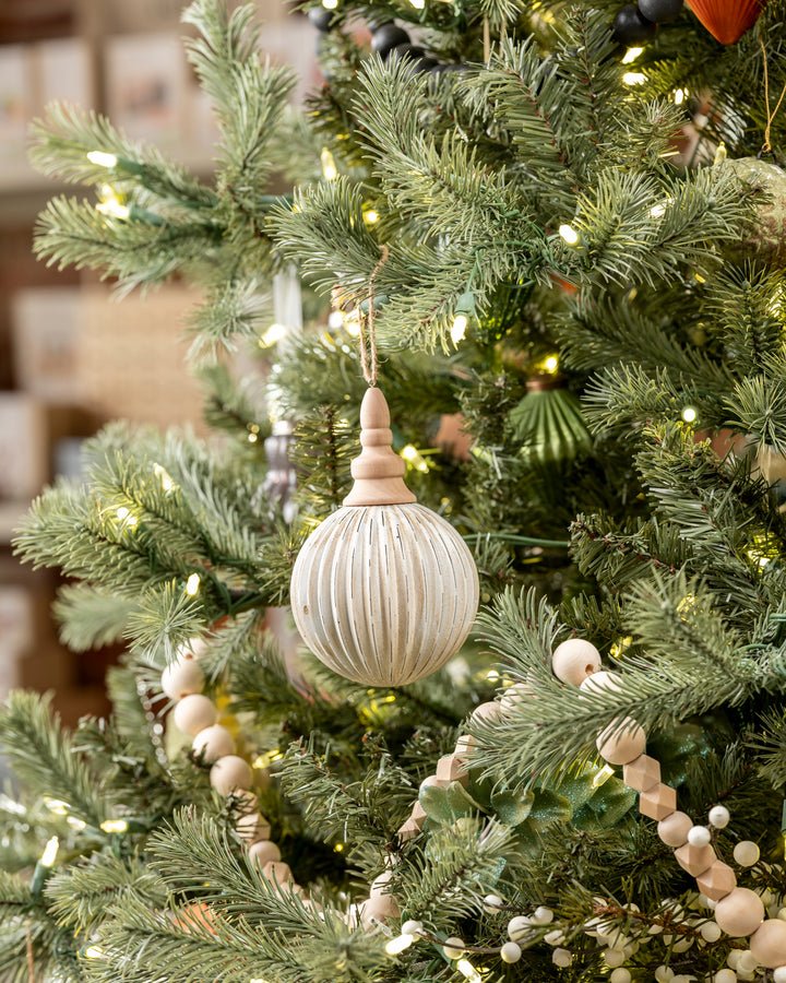 Distressed White Ornament with Wood Top