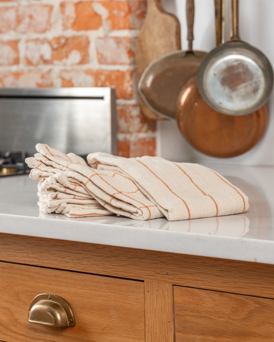 Rust Stripe & Grid Cotton Napkins