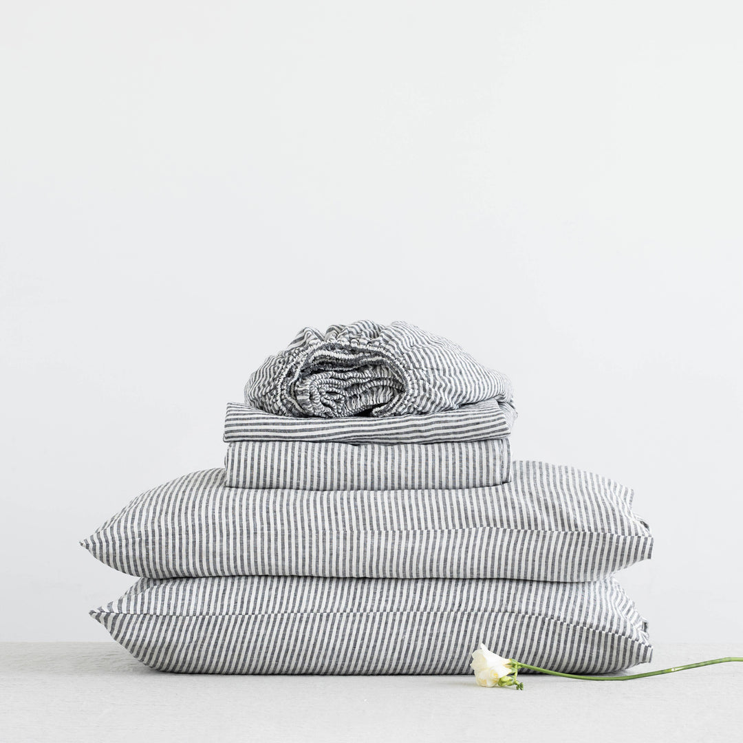 Thin Black Stripes Linen Sheet Set