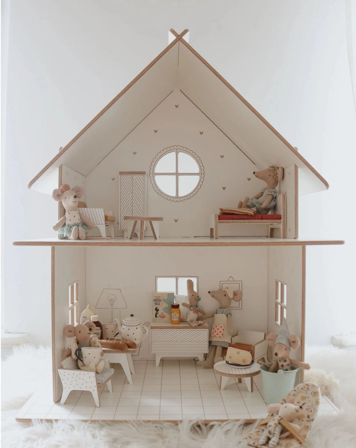 Wooden Dollhouse with Furniture