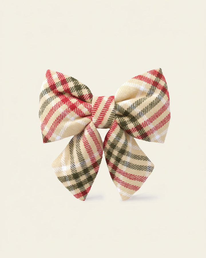 Eggnog Plaid Flannel Dog Bow