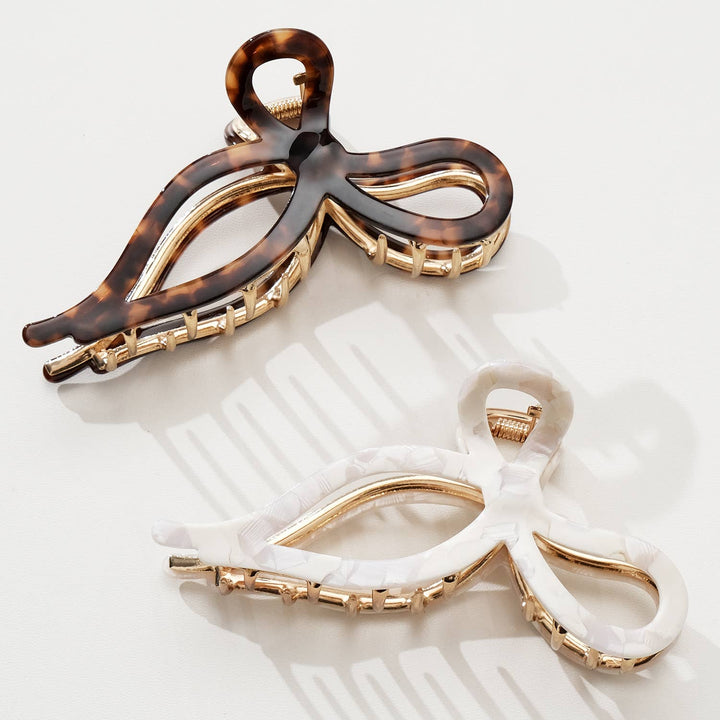 Sabrina Vintage Snow Ribbon Metal Bow Claw Clip - Large