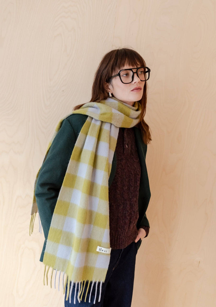 Avocado Gingham Lambswool Scarf