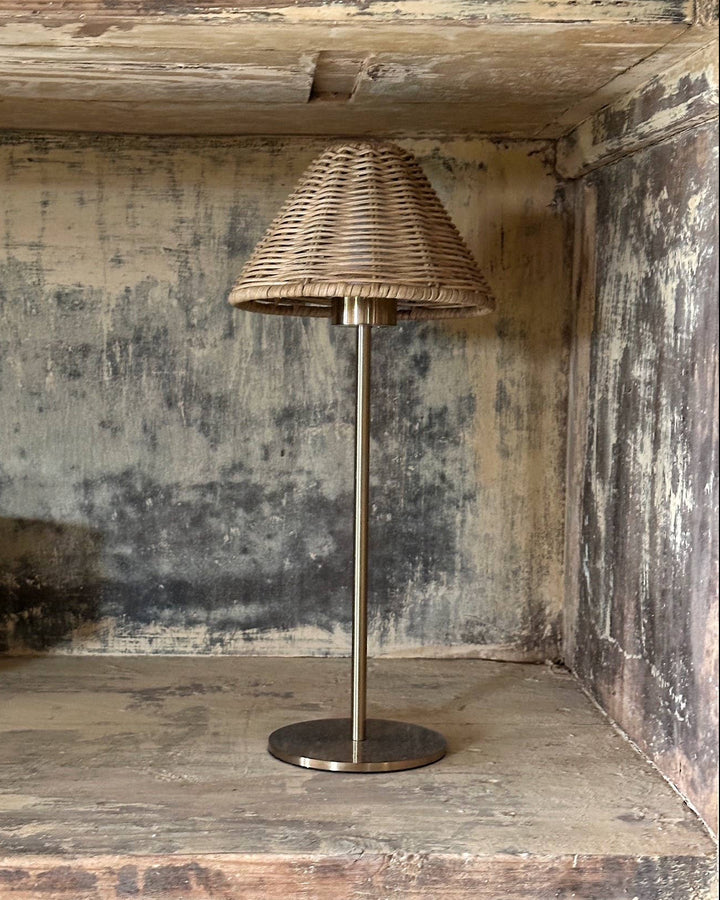Brass and Wicker Cordless French Bistro Lamp