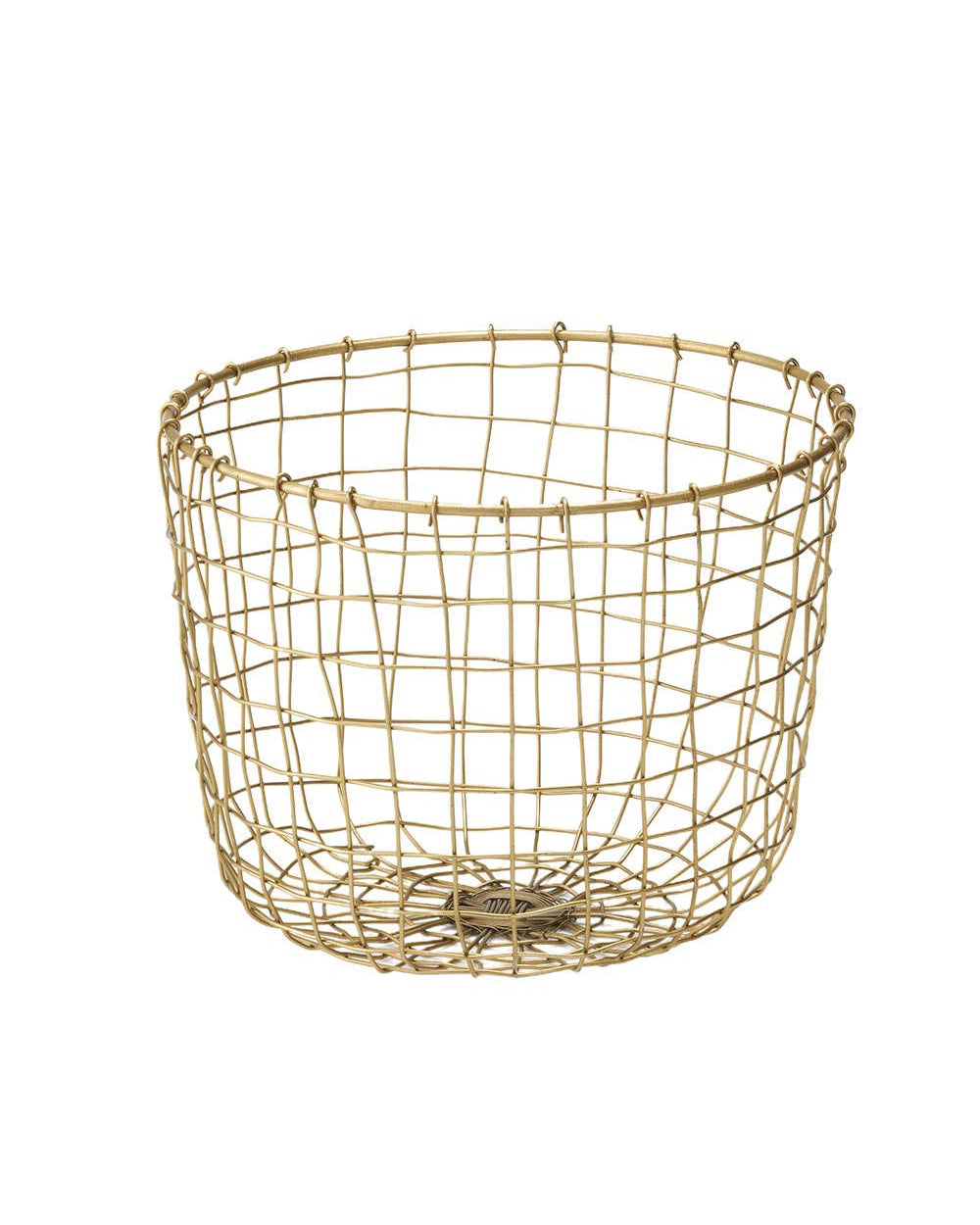 Gold wire basket on a white background