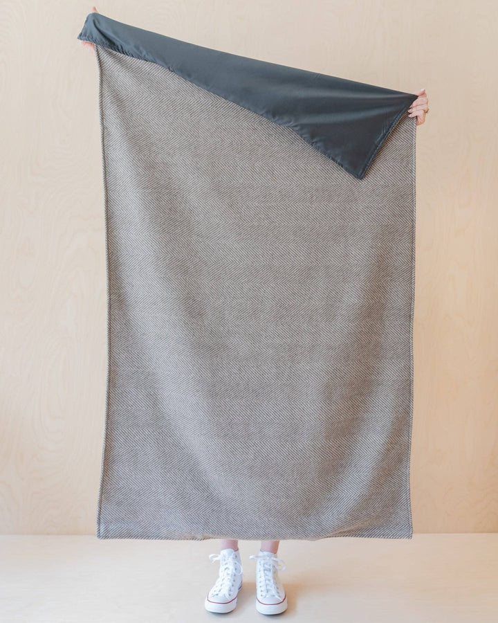 Recycled Wool Small Picnic Blanket in Natural Herringbone