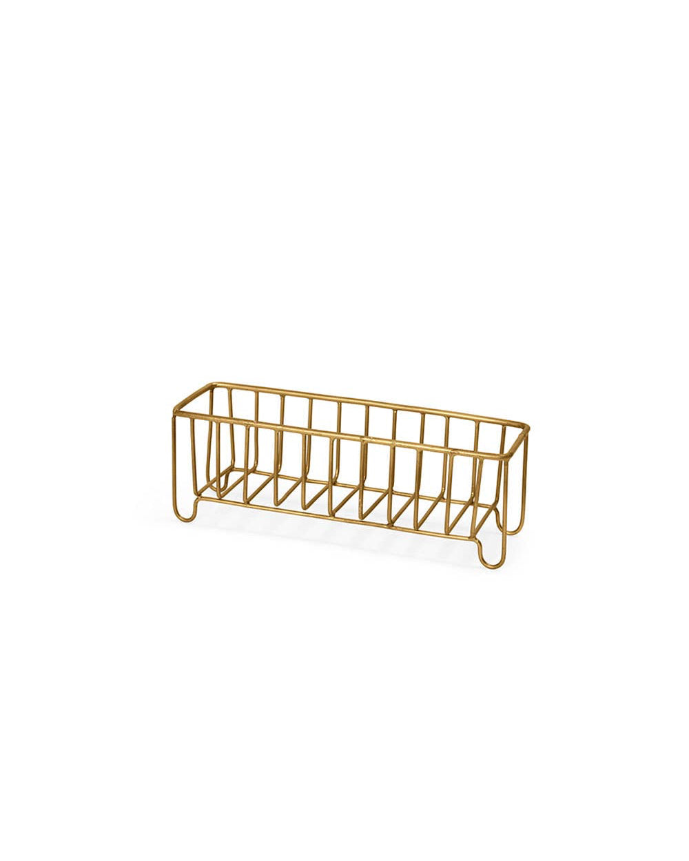 Gold metal wire basket on a white background
