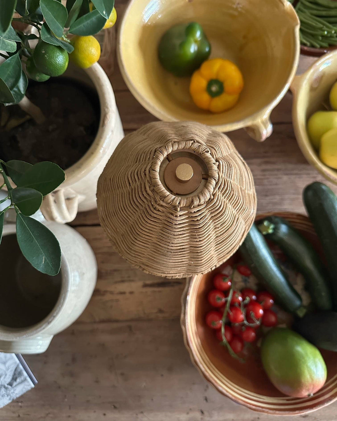 Brass and Wicker Cordless French Bistro Lamp